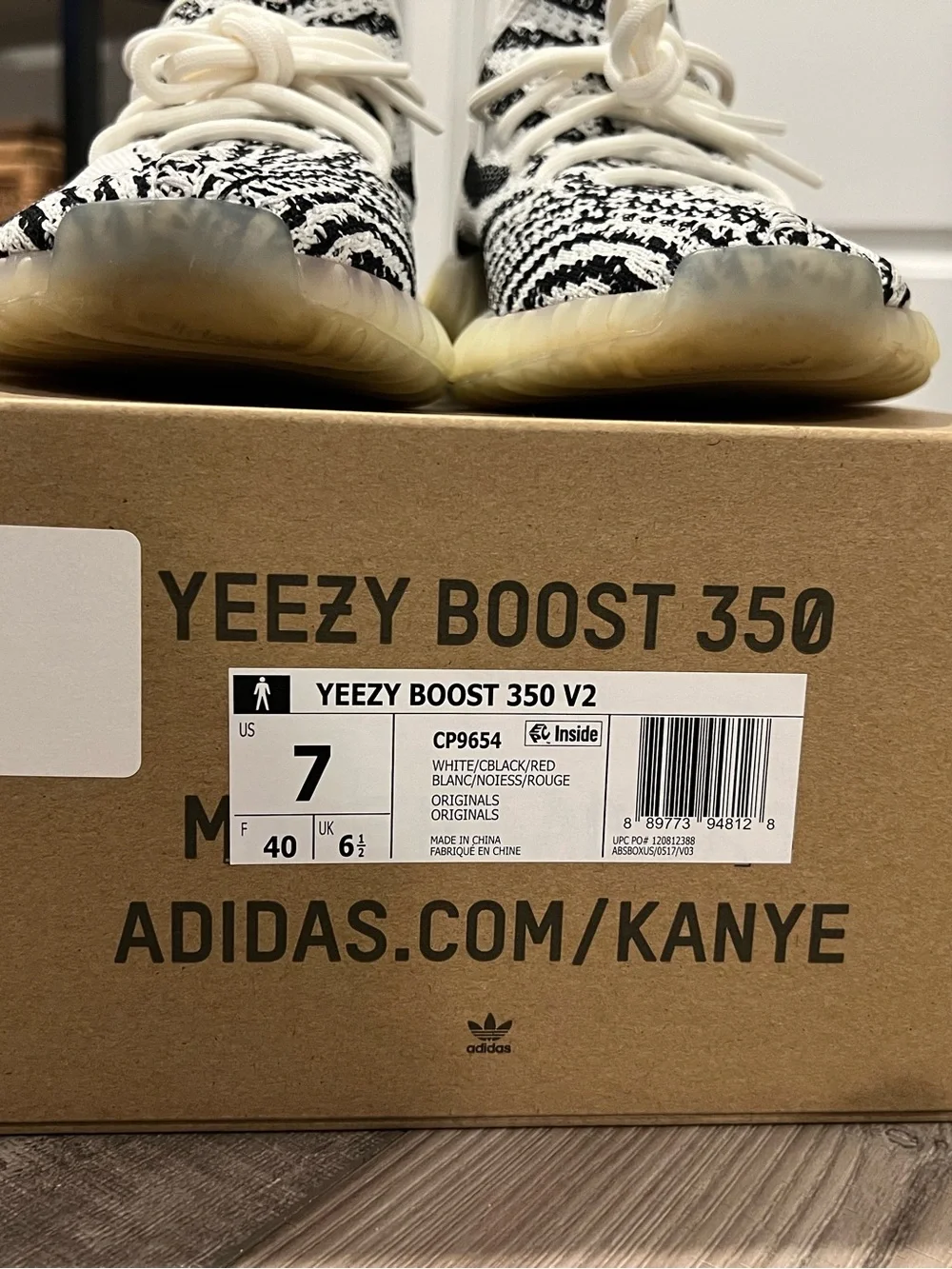 Yeezy Boost 350 V2 Zebra White Black with Red Script